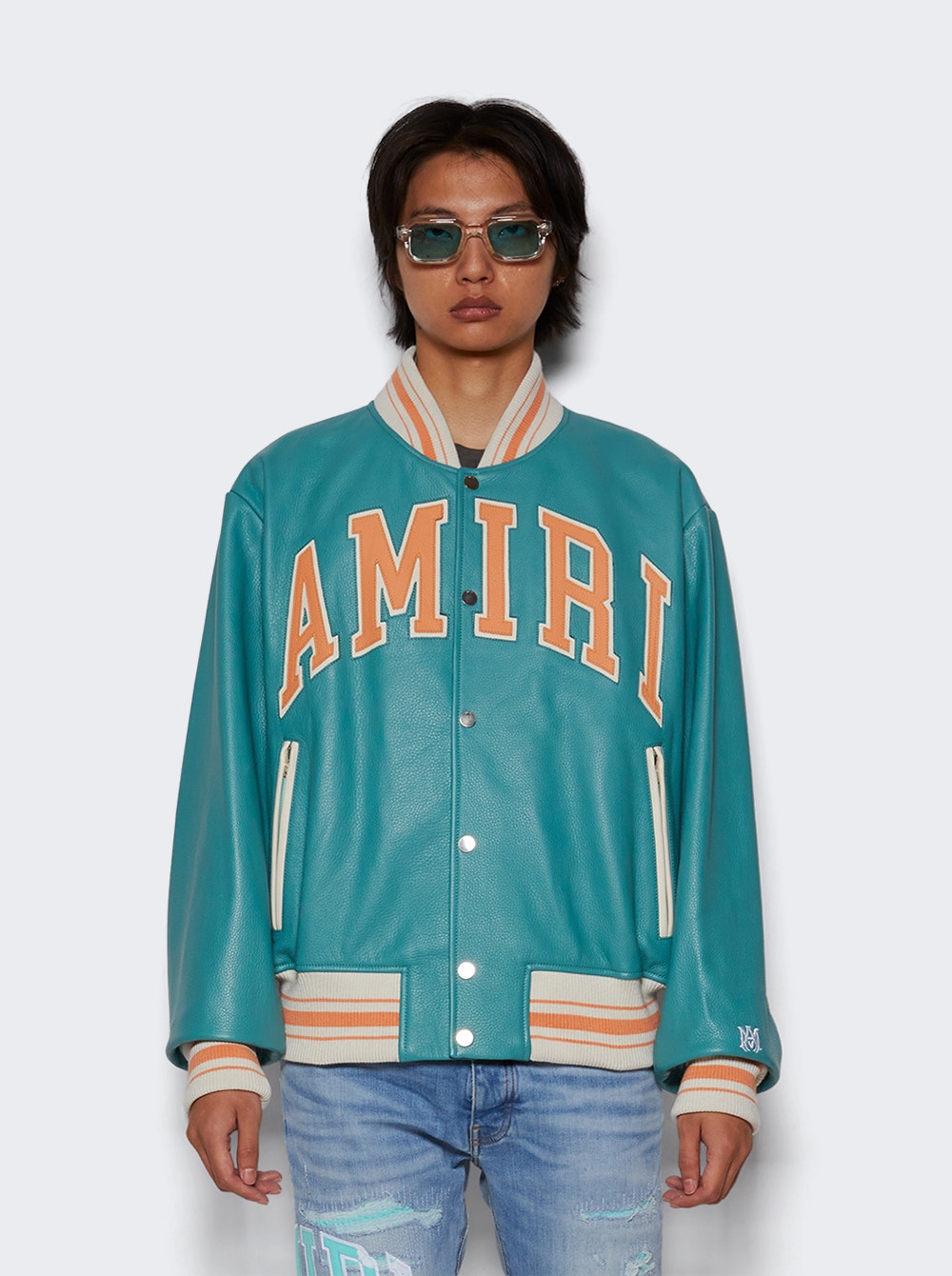 Men | Amiri | Leather Bomber Jacket Sea | Blue