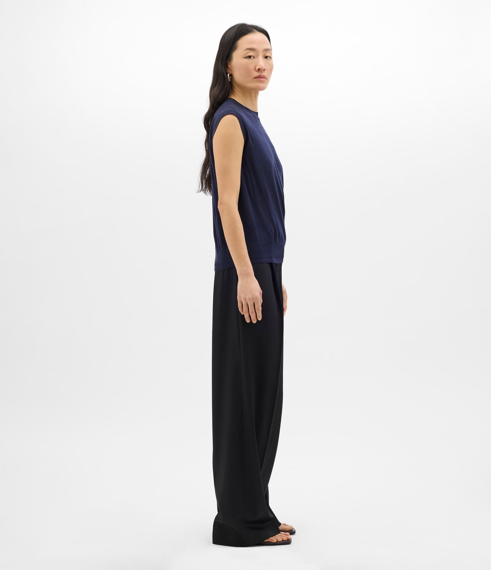 Another Tomorrow Featherweight Shell in Indigo – Wool Women's Top