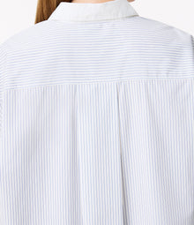 Another Tomorrow Pleat Back Poplin Shirt in Blue Stripe – Cotton Women's Top