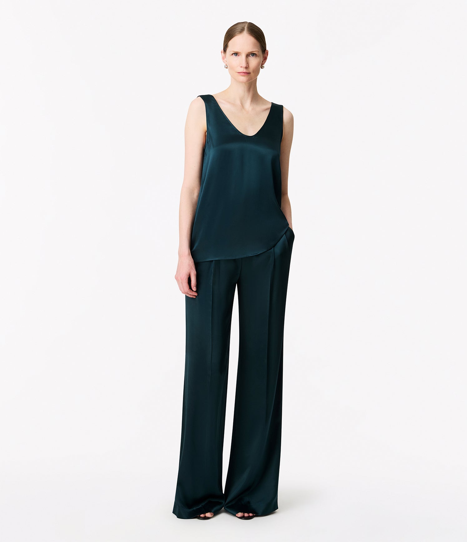 Another Tomorrow Tank Blouse in Juniper – Satin Women's Top
