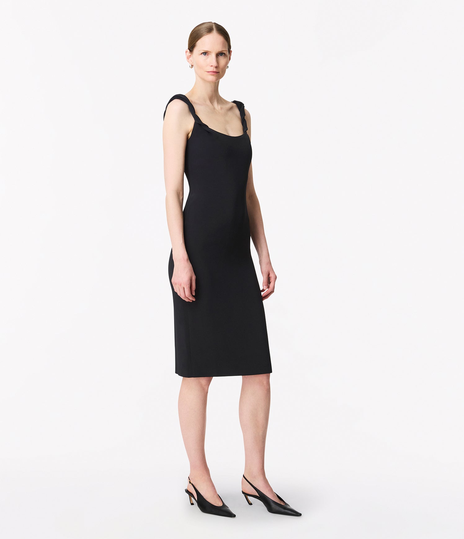 Another Tomorrow Twist Bias Dress in Black – Crêpe Women's Dress