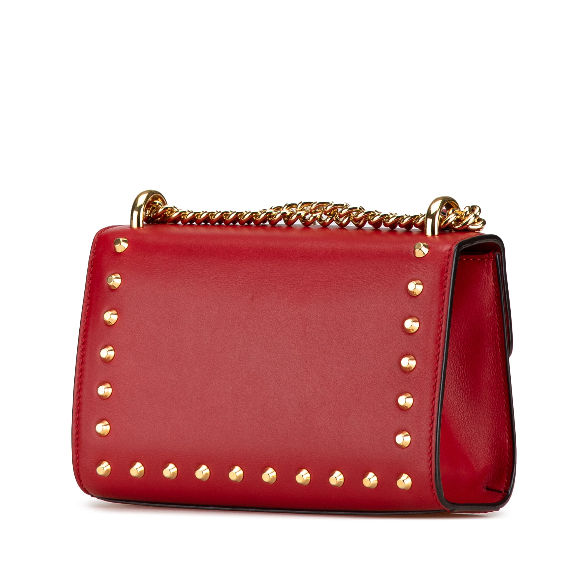 Gucci | Pre-Owned Small Pearl Studded Leather Padlock Crossbody | Red