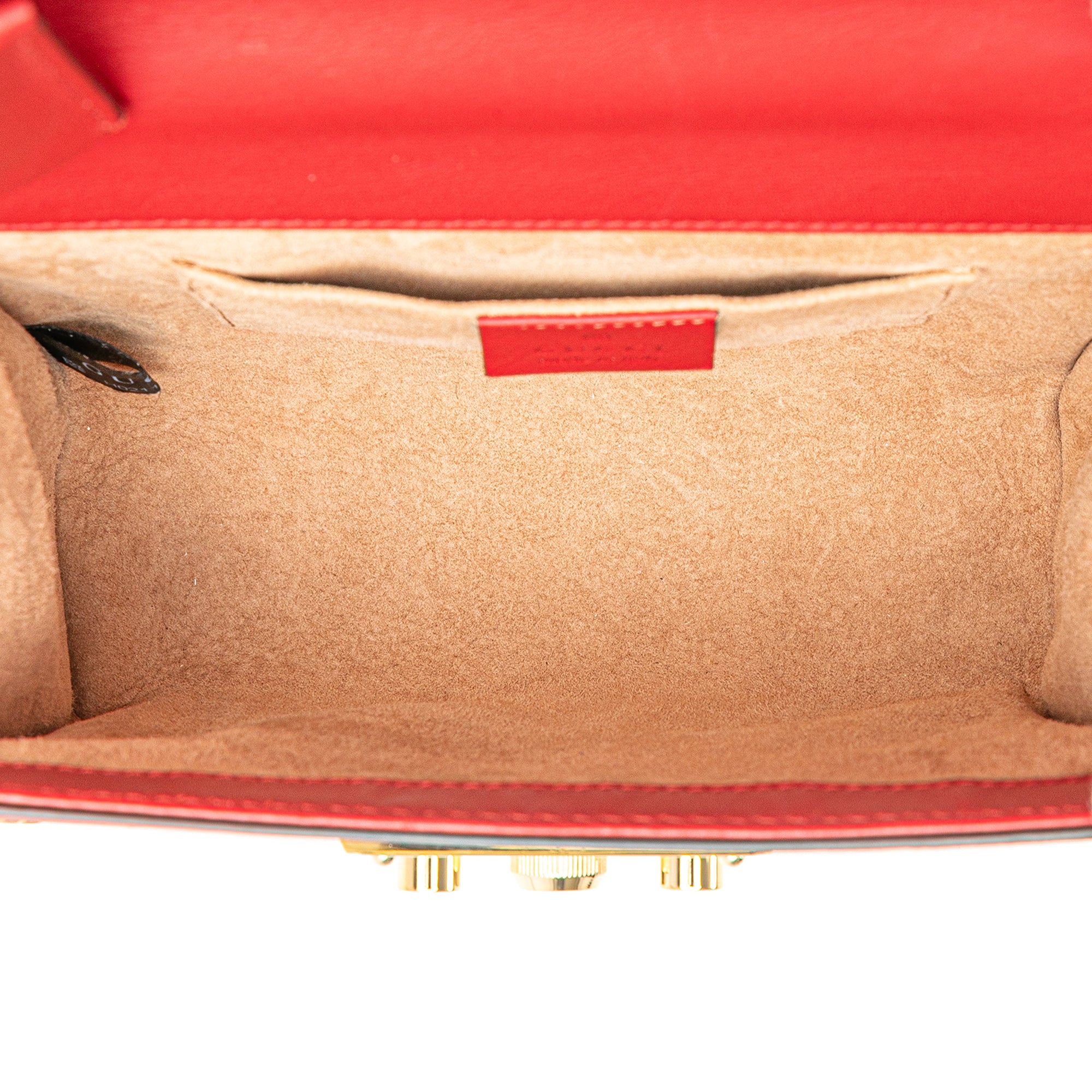 Gucci | Pre-Owned Small Pearl Studded Leather Padlock Crossbody | Red