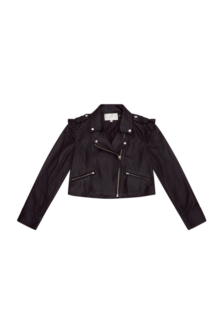 Girls Apolline Cropped Lamb Leather Jacket | Black
