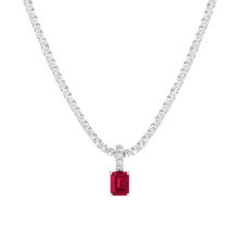 Emerald Cut Tennis Charm Pendant Vermeil White Gold Lab Grown Red Ruby