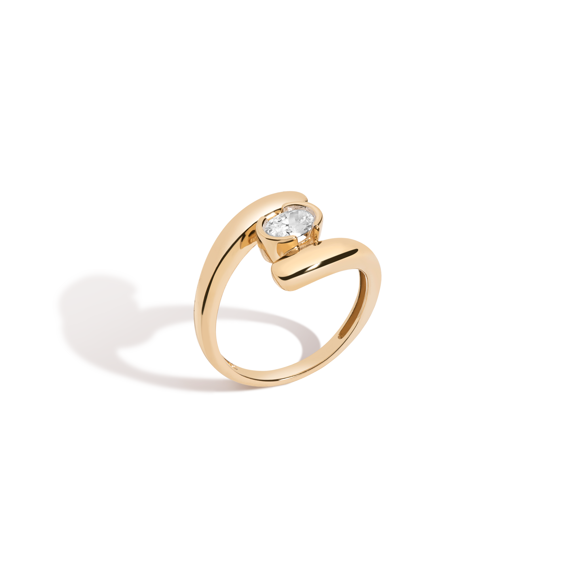 Lab Grown White Sapphire Ellipse Ring Vermeil Yellow Gold