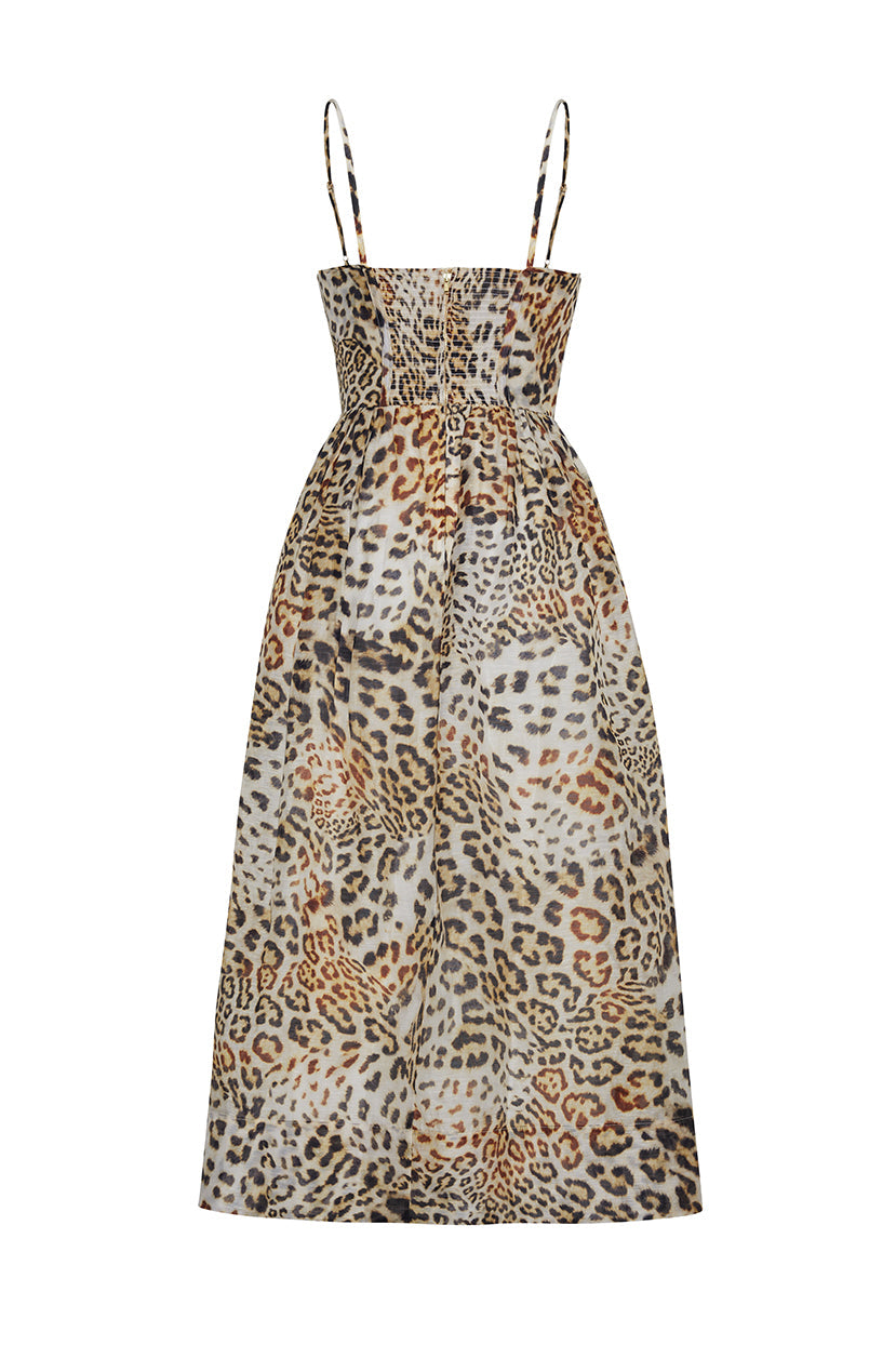 Alba Silk Linen Midi Dress | Cheetah Natural