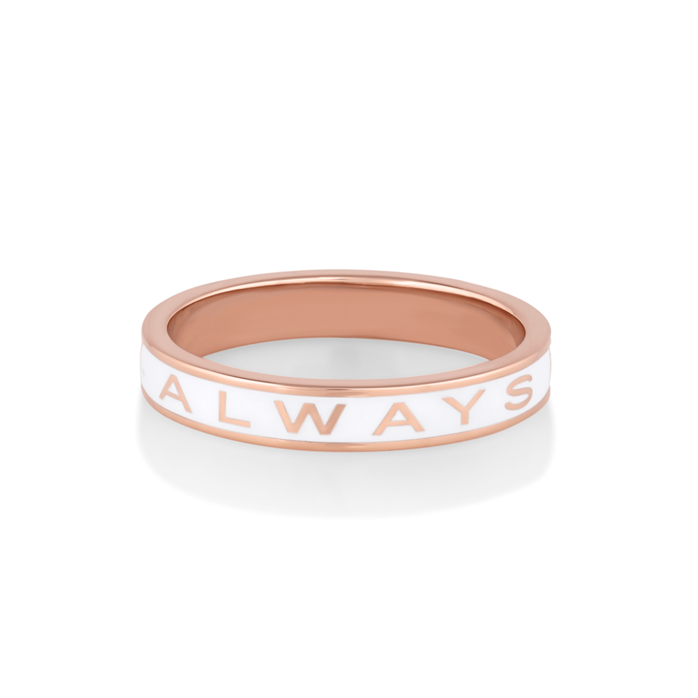 Women | "Always" Gold Memory Ring – White Enamel | 14k Rose Gold