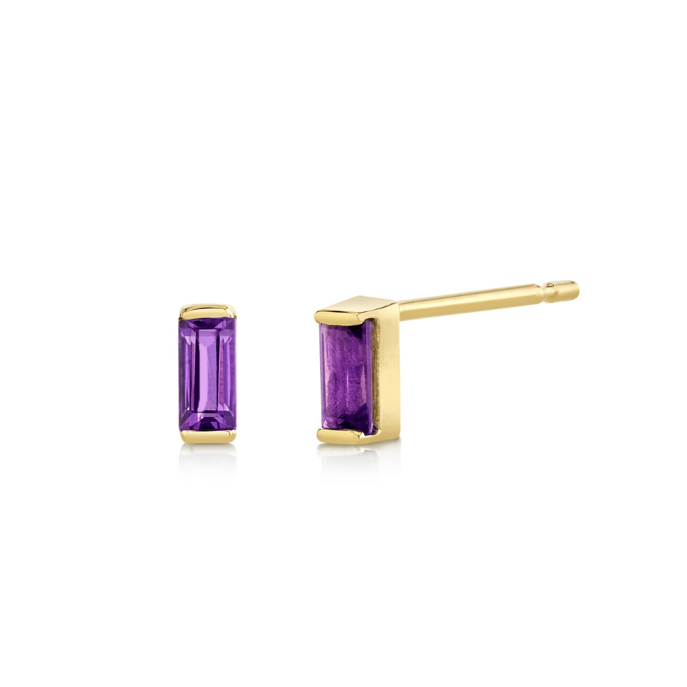 Women | Amethyst Baguette Stud Earrings – February | 14k Yellow Gold