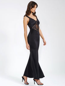 Camila Satin and Lace Maxi Dress | Black