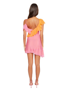 Womens | Asym Silk Ruffle Dress | Orange/Rouge