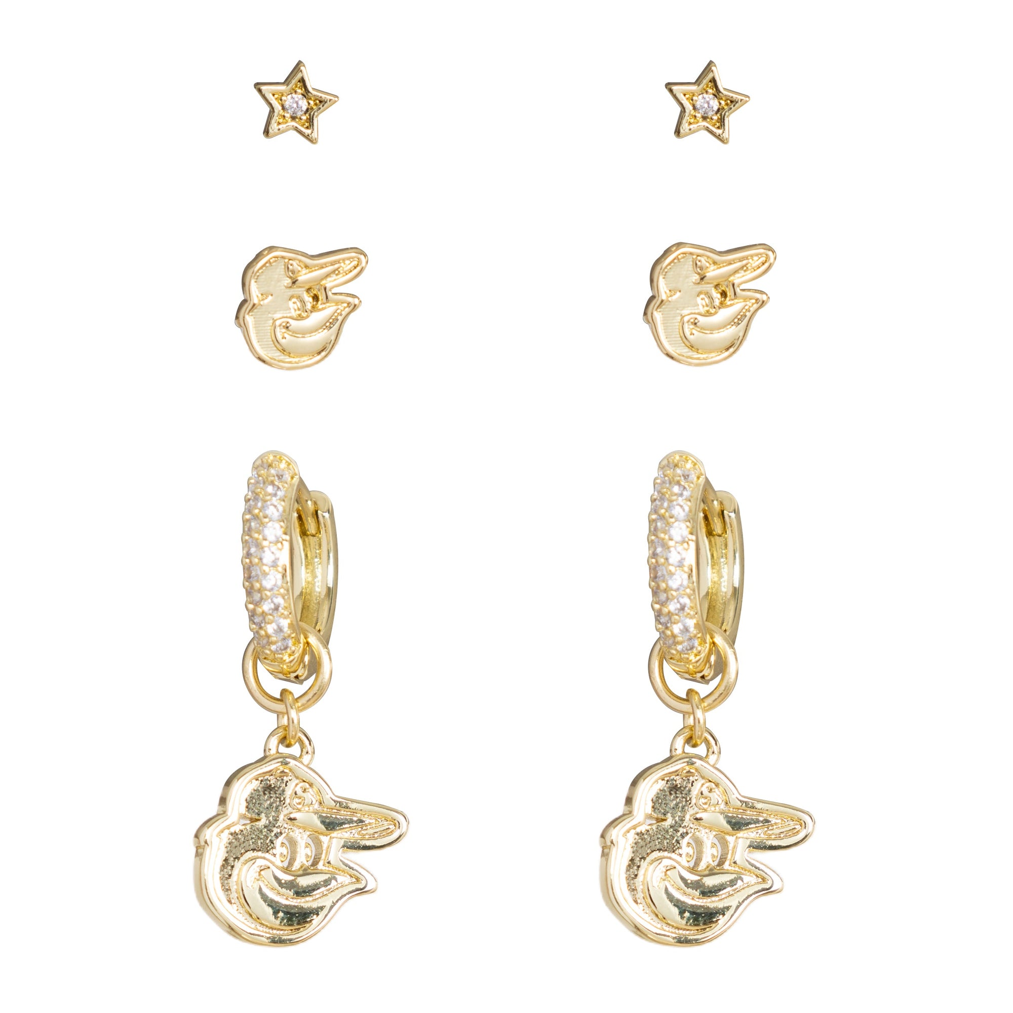 Bijoux Sport by Luv Aj MLB Logo Huggie Earring Set | Baltimore Orioles | Gold