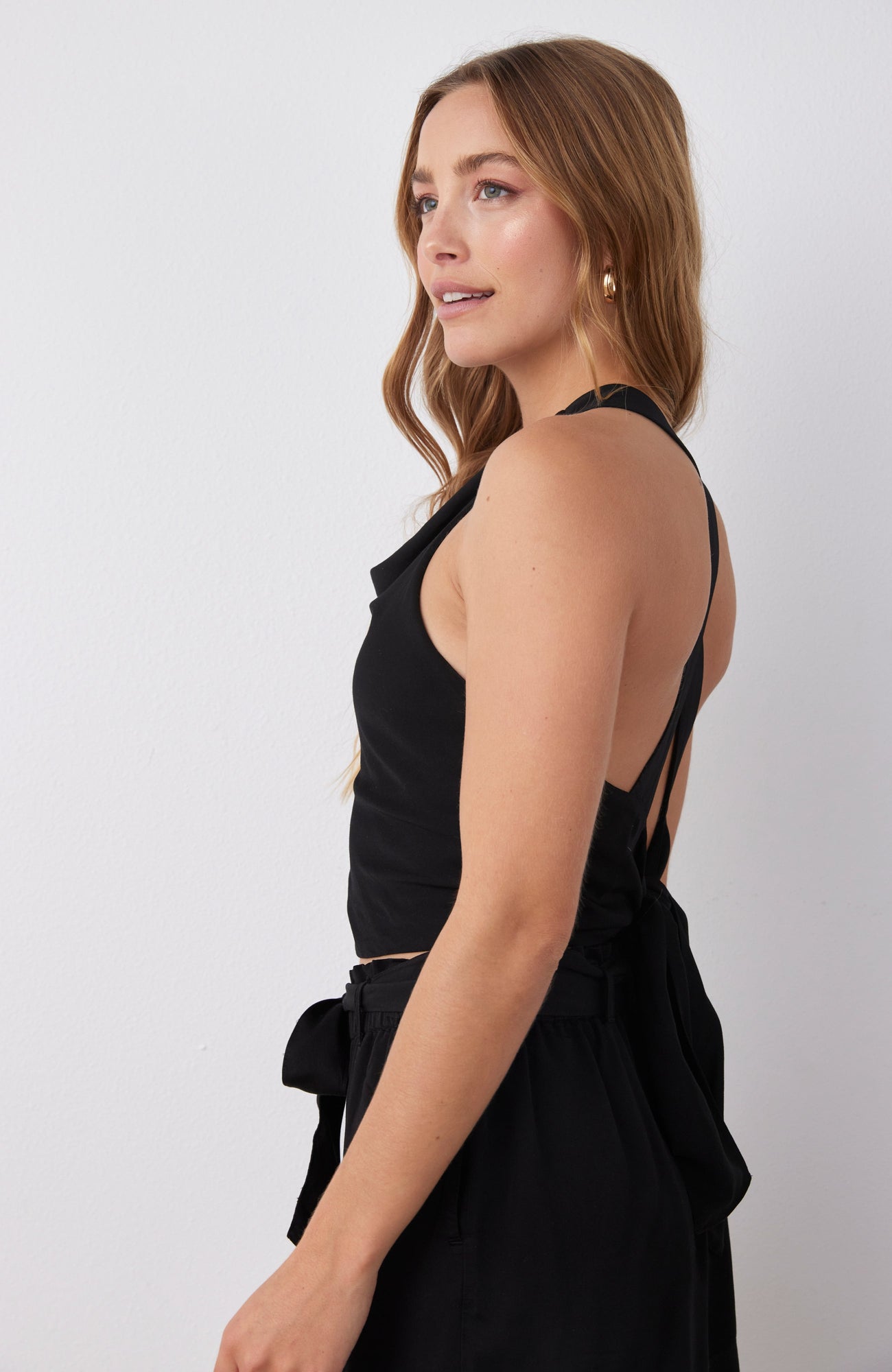 Tie Back Bias Halter | Black