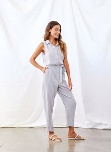 Sleeveless Belted Jumpsuit | Foggy Sky