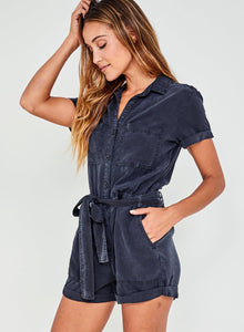 Rolled Hem Utility Romper | Vintage Black