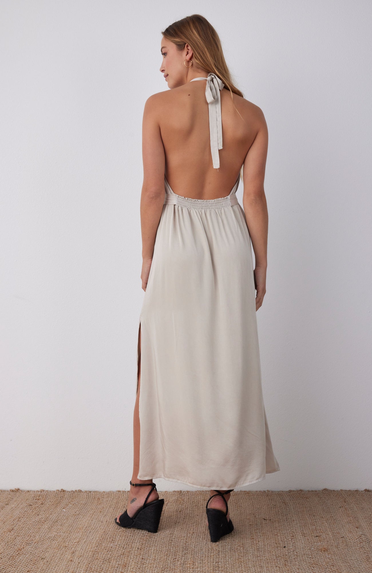 Smocked Waist Halter Midi Dress | Sandy Ivory