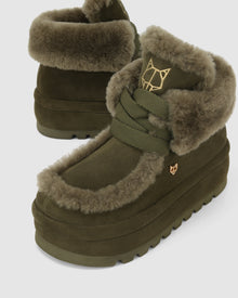 Womens | Bambi Suede/Shearling Boot | Dark Olive
