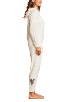 Womens | CozyChic Ultra Lite Embroidered Heart Hoodie | Pearl/Carbon