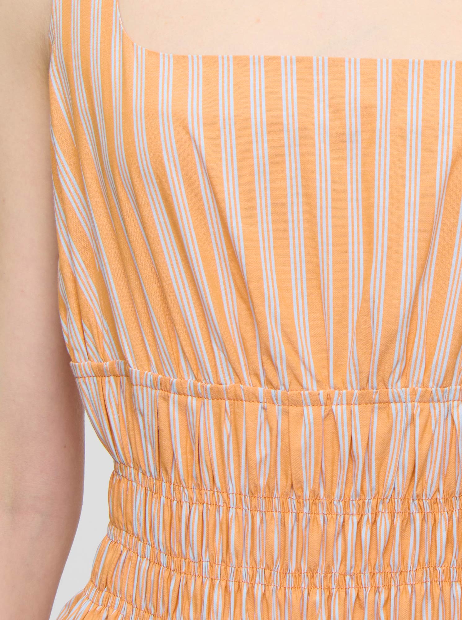 Belinda Gathered Waist Dress | Orange/White