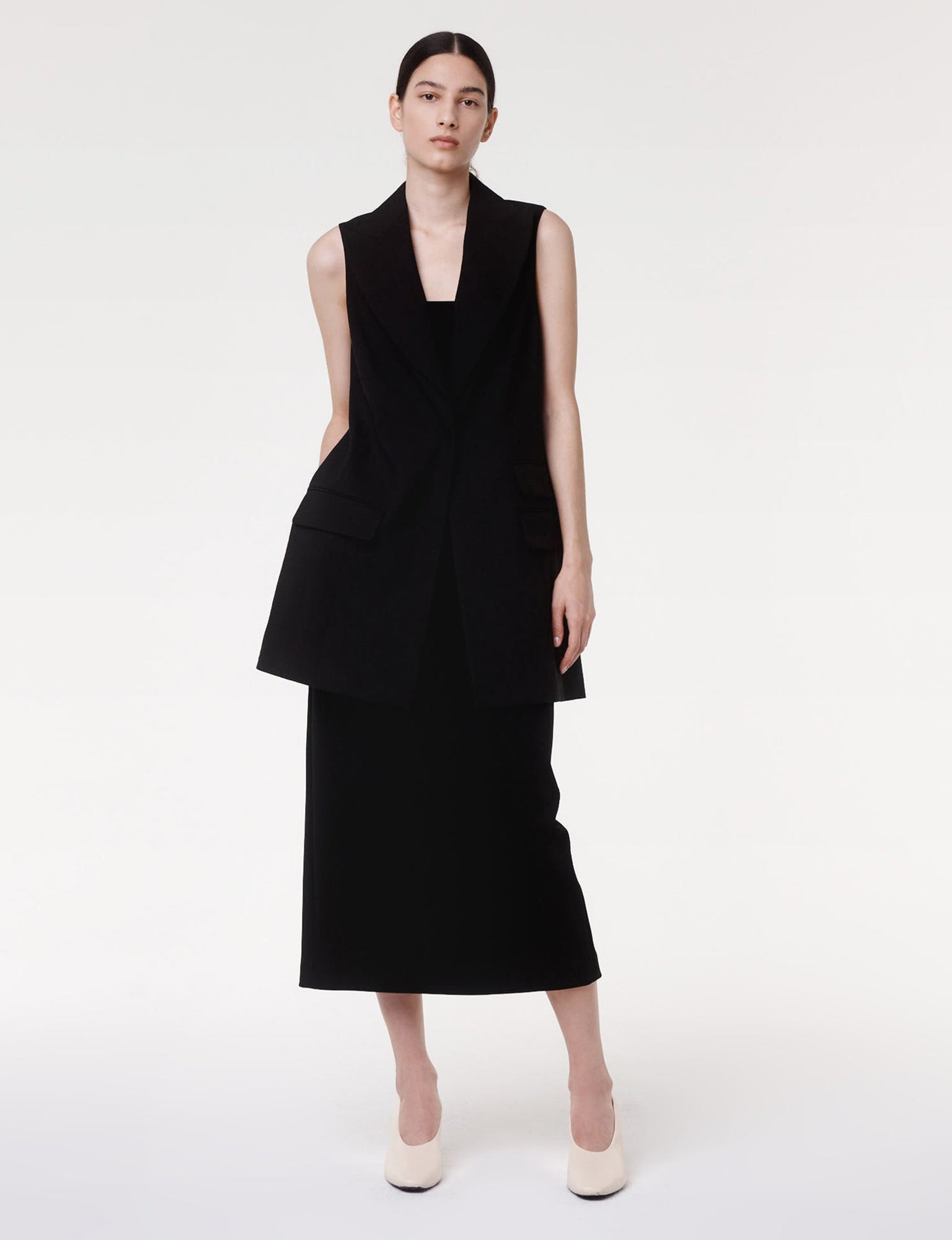 Women | Belted Tailored Vest | Black