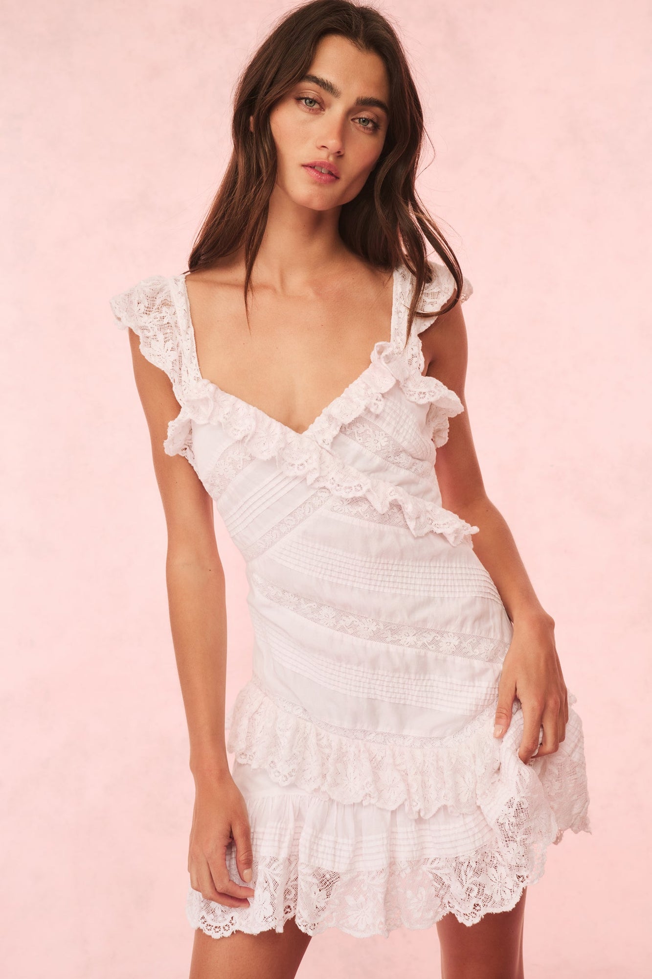 Bensley Cotton & Lace Mini Dress | Tonal Pink