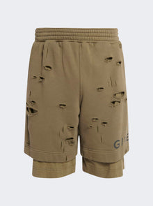 Men | Givenchy | Destroyed Felpa Bermuda Shorts | Khaki
