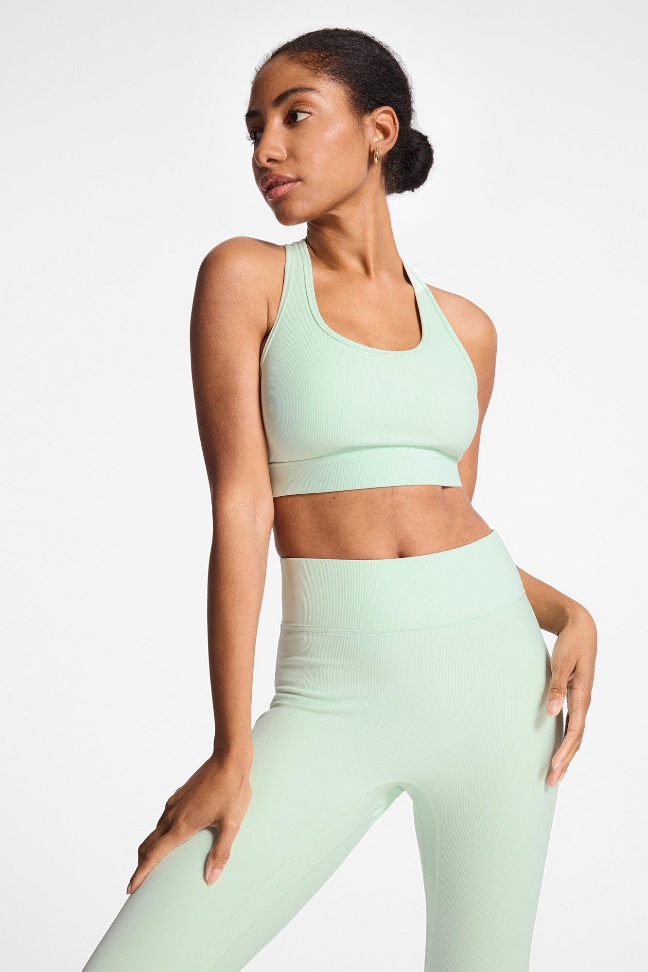 Bandier | Center Stage Rib Bra | Dusty Aqua