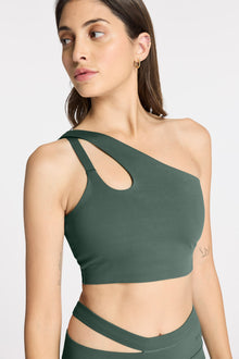 Bandier | Aria One Shoulder Bra | Balsam Green