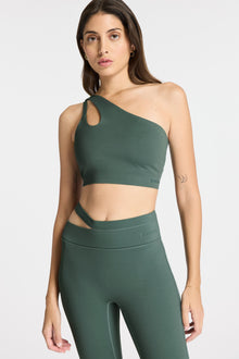 Bandier | Aria One Shoulder Bra | Balsam Green