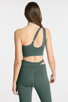 Bandier | Aria One Shoulder Bra | Balsam Green