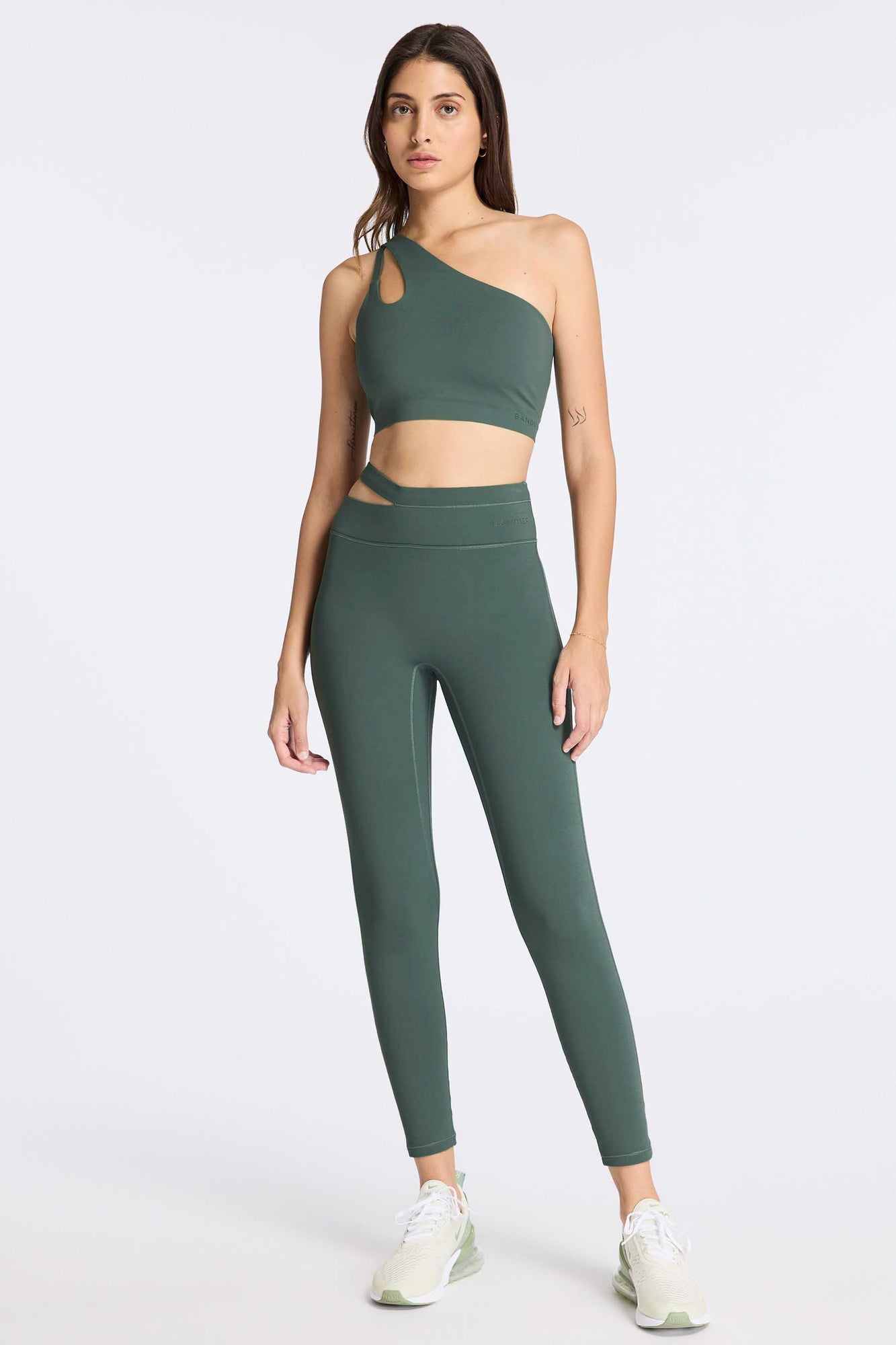 Bandier | Aria Asymmetric Legging | Balsam Green