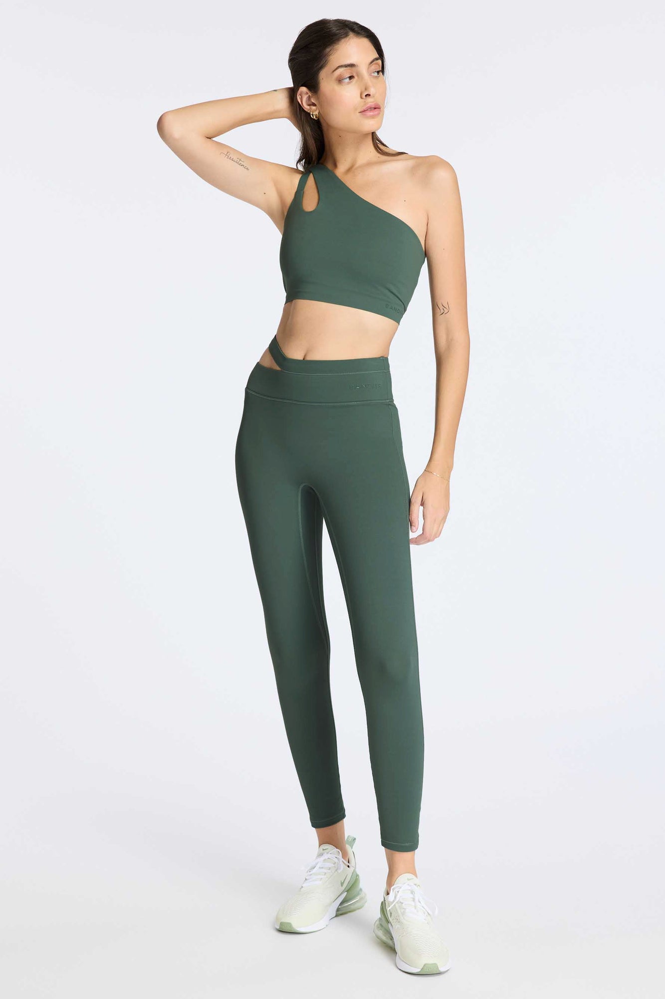 Bandier | Aria One Shoulder Bra | Balsam Green