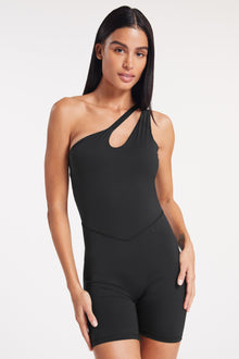 Bandier | Asymmetric Tempo Short Catsuit | Black