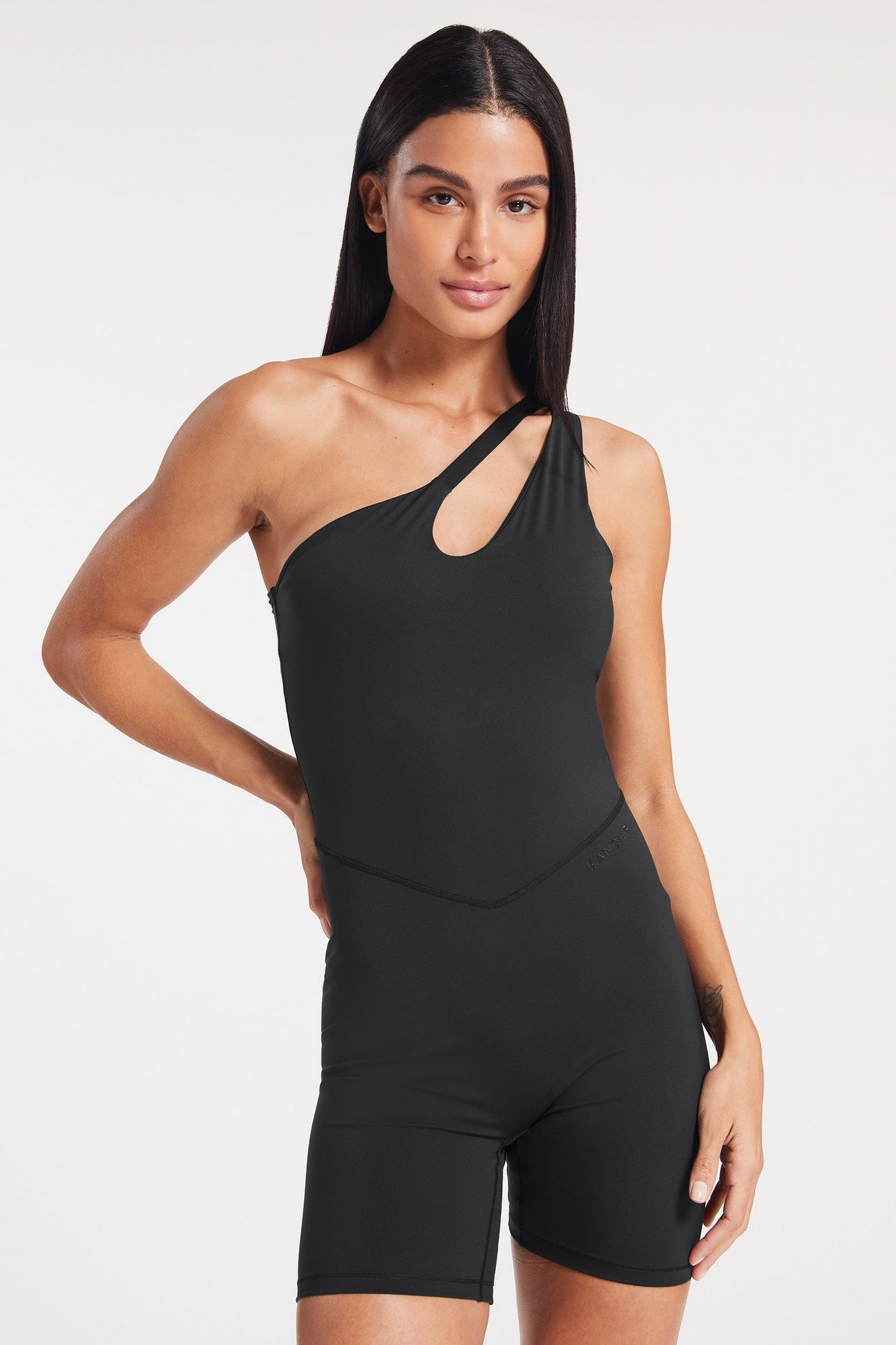 Bandier | Asymmetric Tempo Short Catsuit | Black