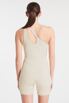 Bandier | Asymmetric Tempo Short Catsuit | Pumice Stone