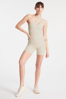 Bandier | Asymmetric Tempo Short Catsuit | Pumice Stone