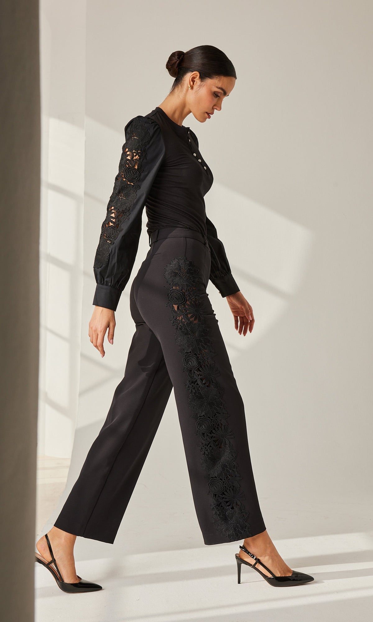 Brenna Lace Combo Pants | Black