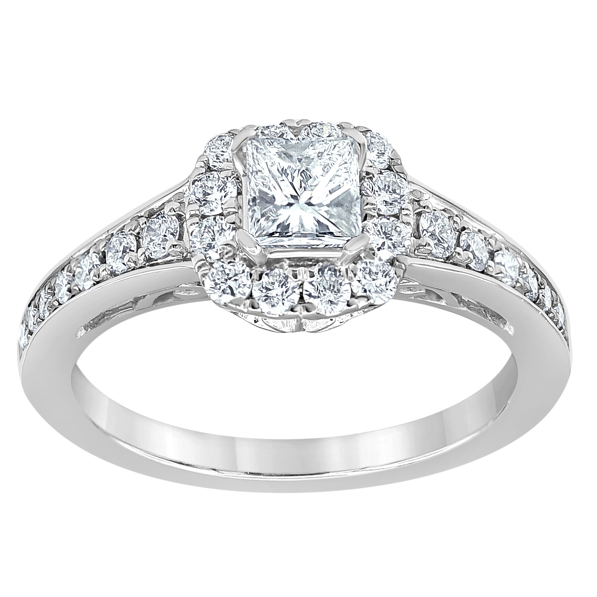 1.00 CT Princess Natural Diamond | Engagement Ring | 18K White Gold | I Color | I1 Clarity
