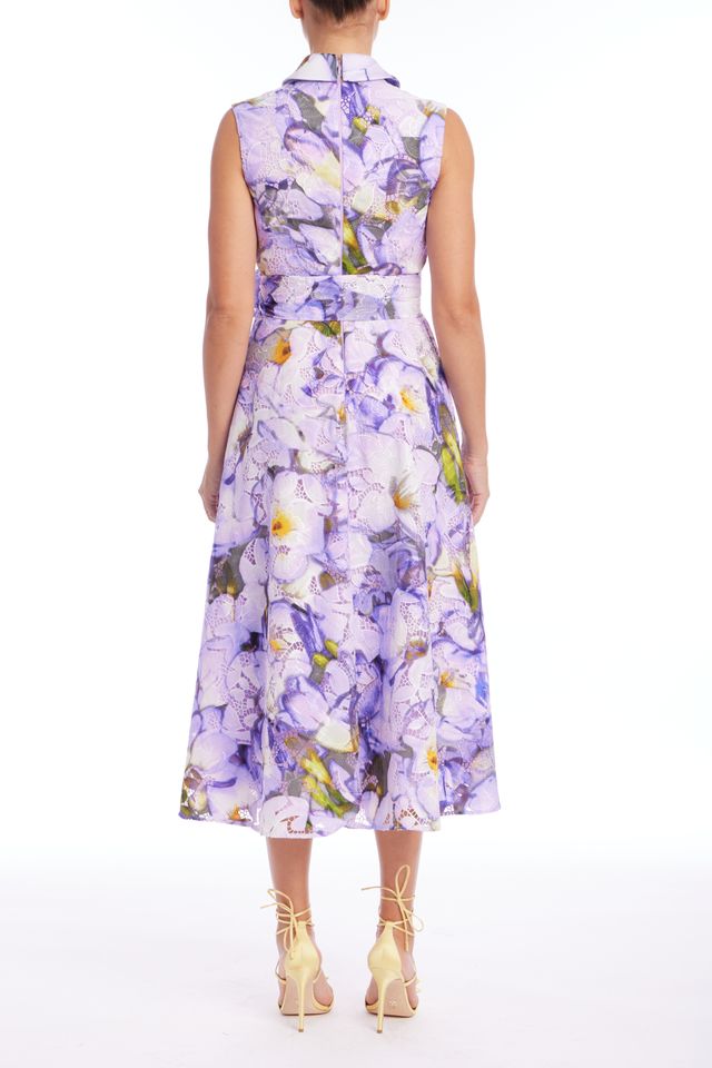 Badgley Mischka | Sleeveless Printed Lace A-Line Dress | Lilac Multi