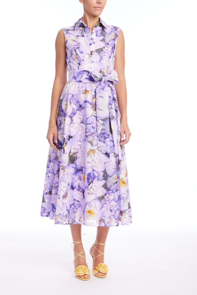 Badgley Mischka | Sleeveless Printed Lace A-Line Dress | Lilac Multi