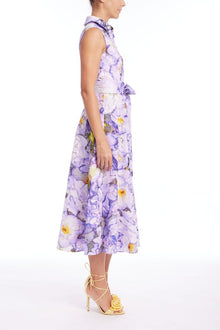 Badgley Mischka | Sleeveless Printed Lace A-Line Dress | Lilac Multi