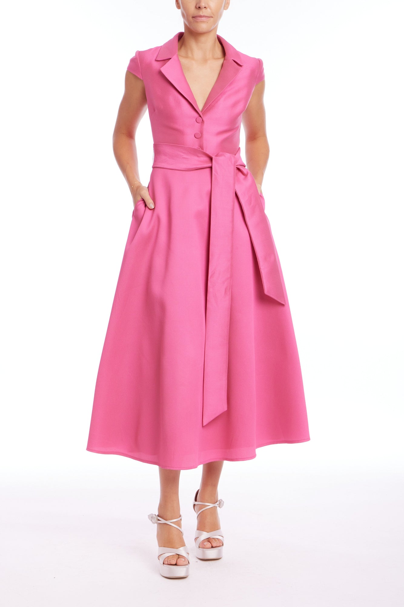 Badgley Mischka | Cap Sleeve Fit and Flare Midi Dress | Watermelon