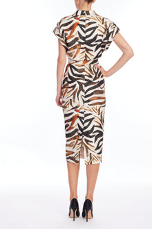 Badgley Mischka | Zebra Print Midi Shirt Dress with Belt | Bronze Multi