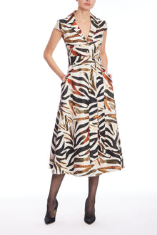 Badgley Mischka | Multi-Color Zebra Print Fit & Flare Midi Dress | Bronze Multi