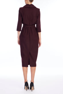 Badgley Mischka | Blouson Twofer Cocktail Dress with Belt | Wine