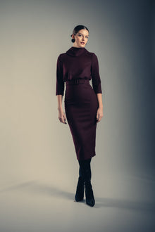 Badgley Mischka | Blouson Twofer Cocktail Dress with Belt | Wine