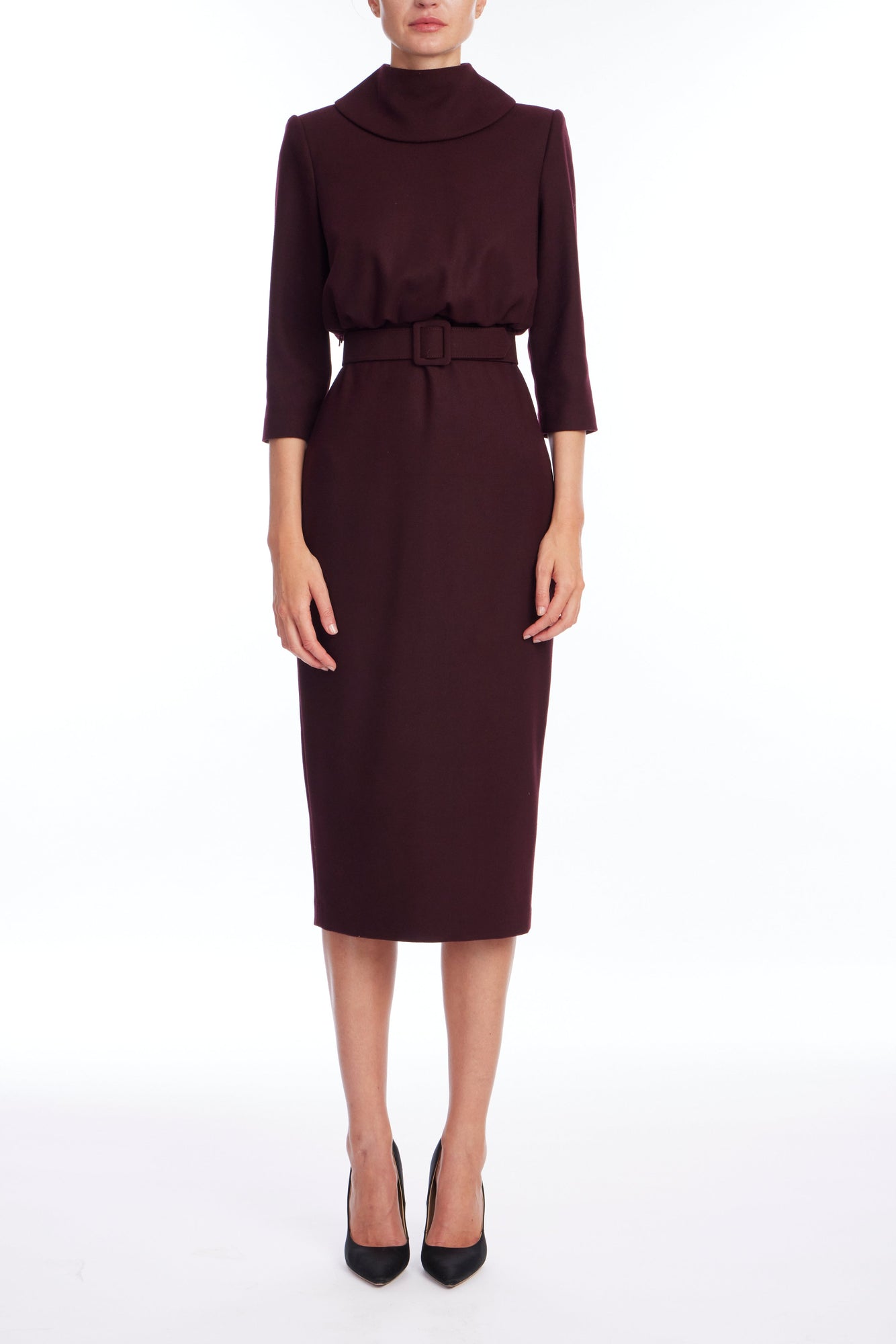Badgley Mischka | Blouson Twofer Cocktail Dress with Belt | Wine