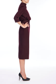 Badgley Mischka | Blouson Twofer Cocktail Dress with Belt | Wine