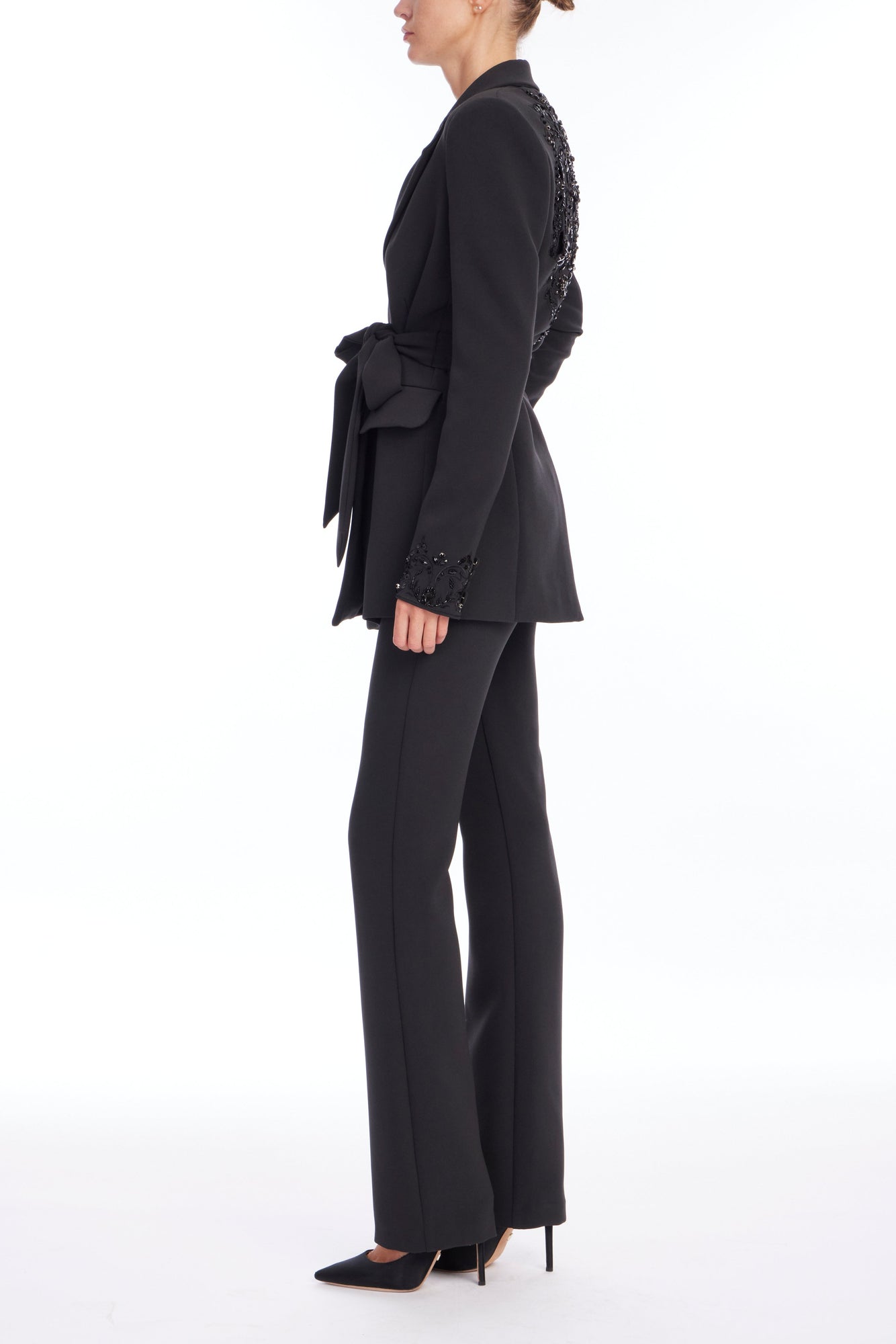 Badgley Mischka | Beaded Stretch Crepe Jacket with Sash | Black