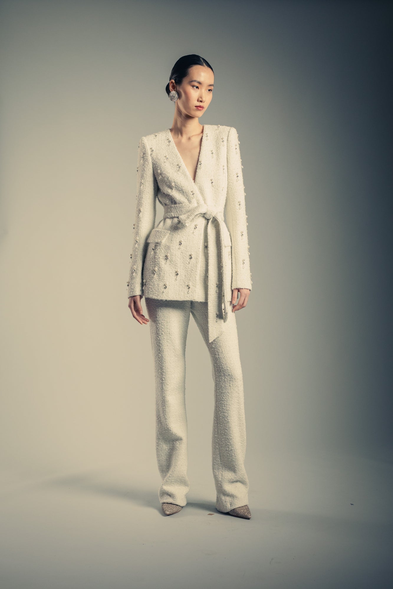 Badgley Mischka | Twinkle Boucle Bootcut Pant | Ivory